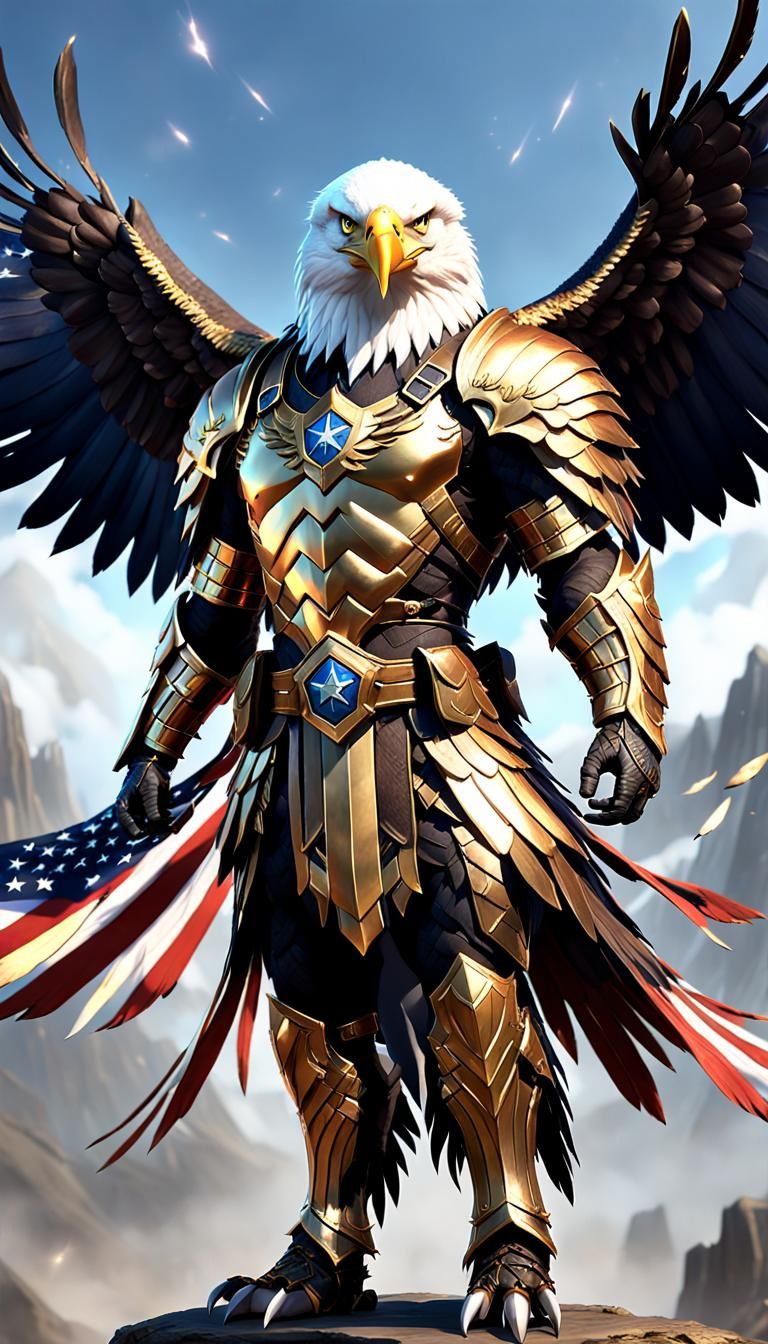 American Bald Eagle Warrior in Epic Fantasy 3D Render