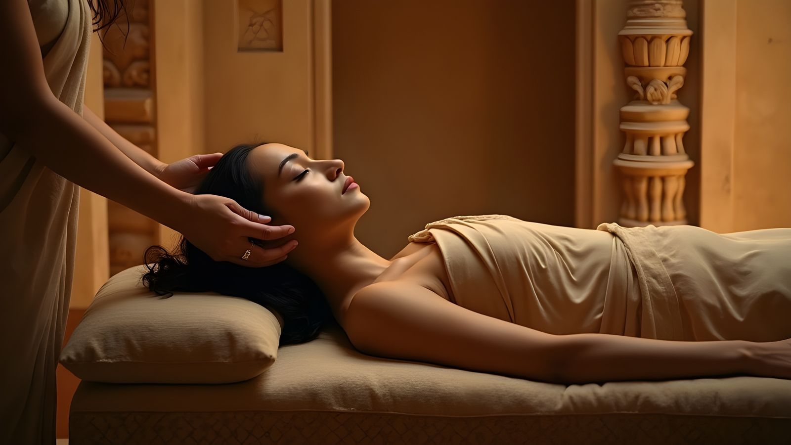 Ayurvedic Ear Massage in India: Cinematic Still