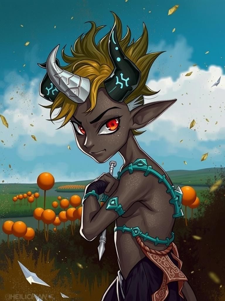 Striking Demon with Cyan Markings in Dark Fantasy Style