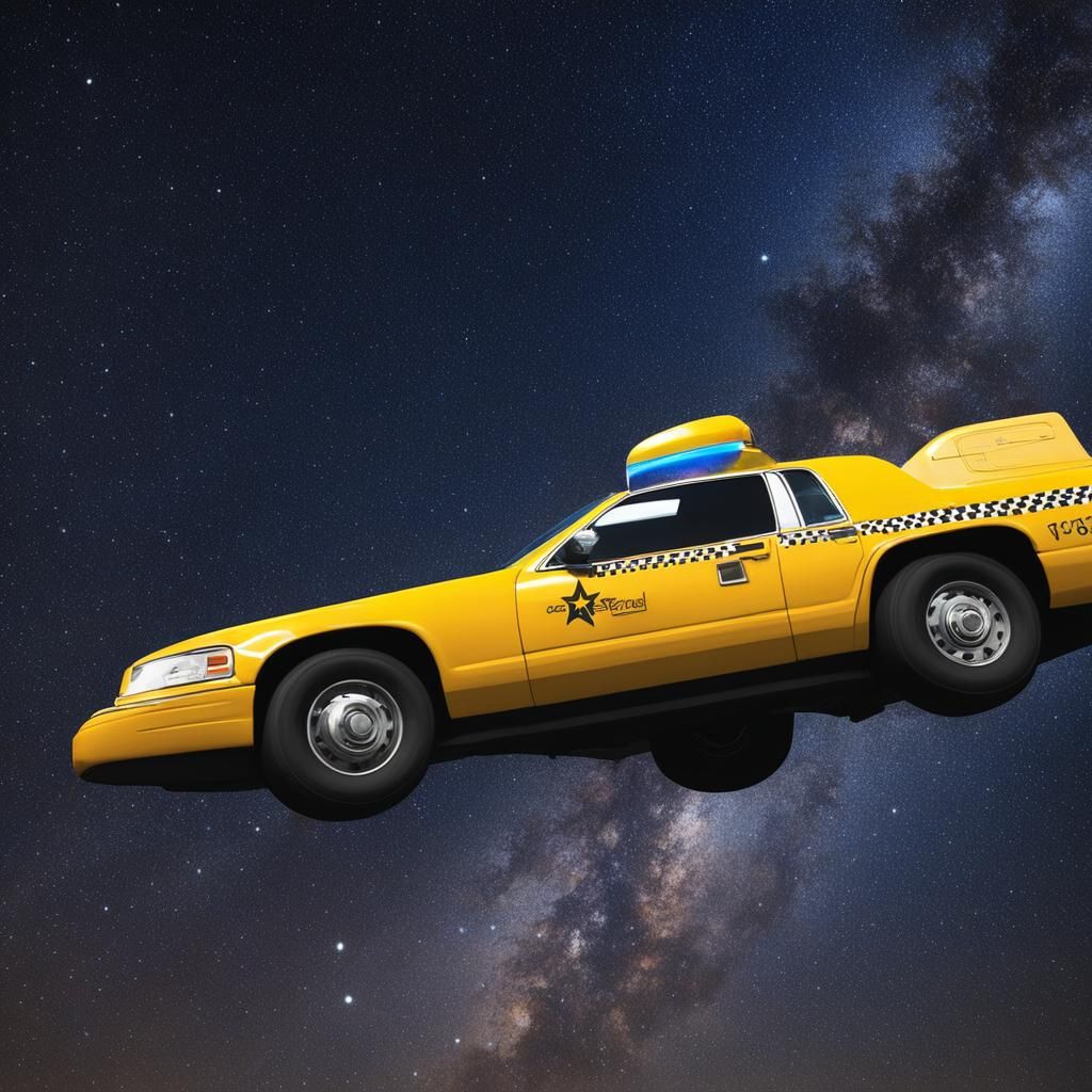 Sleek Yellow Cab Spaceship Among the Stars