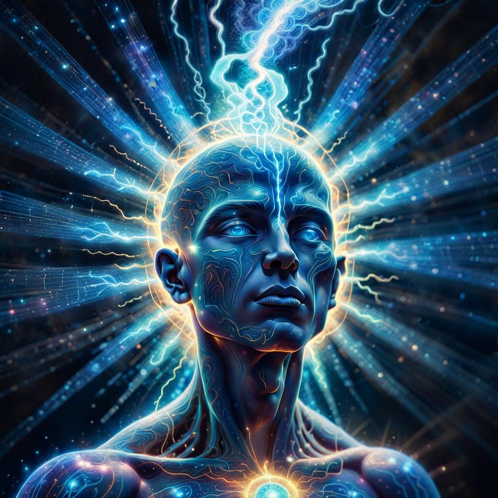 Electric Human Form in Psychedelic Impressionist Style