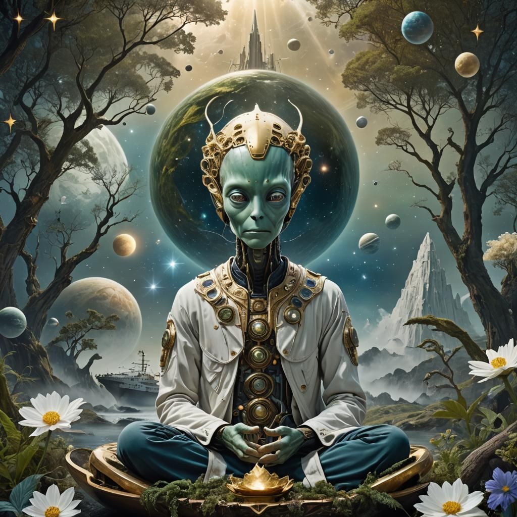 Ethereal Alien Meditation in Elysium Digital Collage