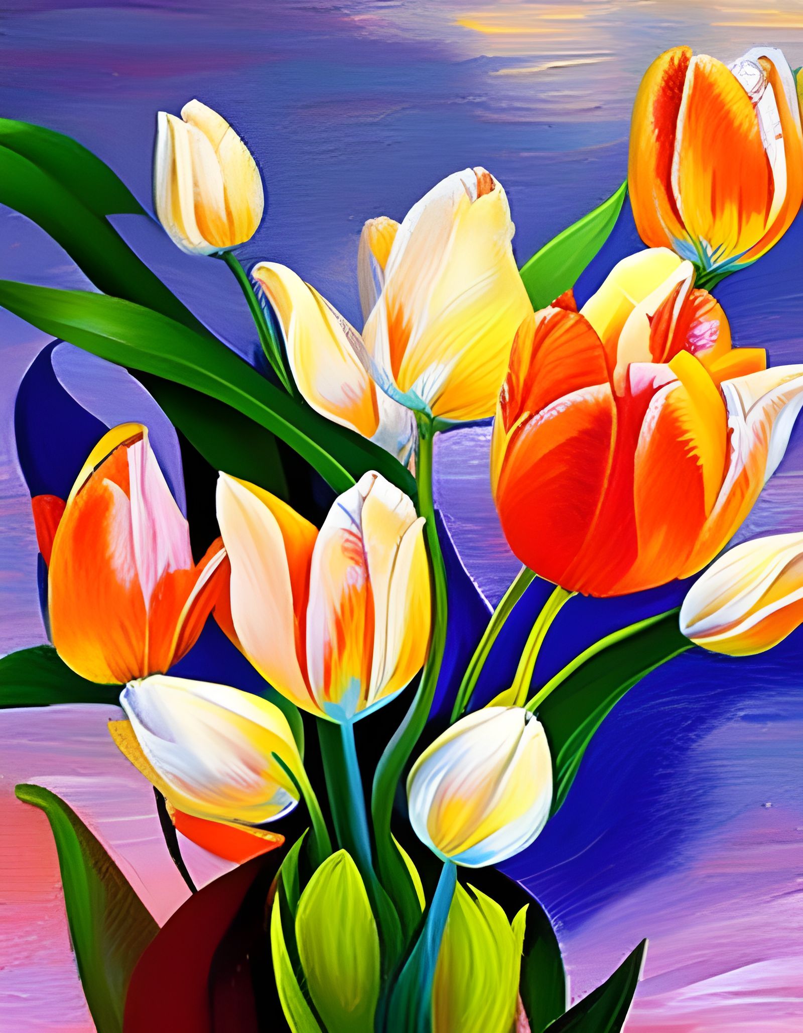 Colorful Tulips in Oil Painting Style