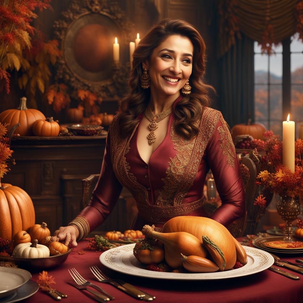 Madhuri Dixit in Detailed Thanksgiving Tablescape