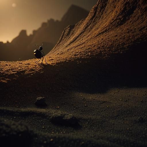 Ant on Cracked Earth in Film Noir Style