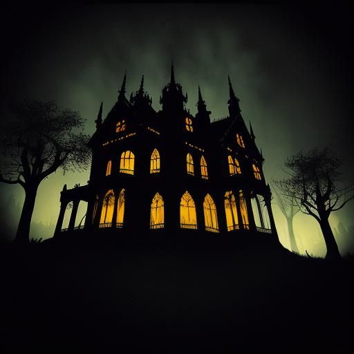Eerie Monster Emerges in Haunted Mansion: Dark Surrealism