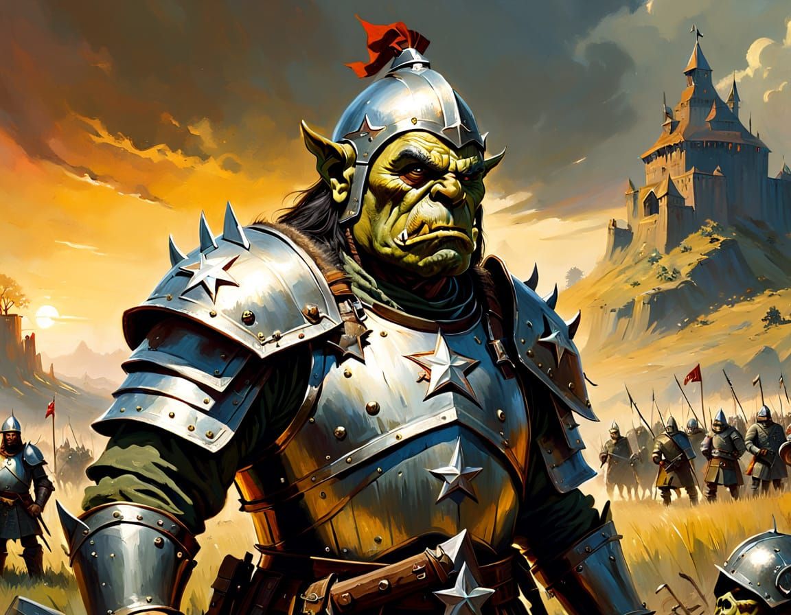 Orc General in Medieval Armor, Oil Painting