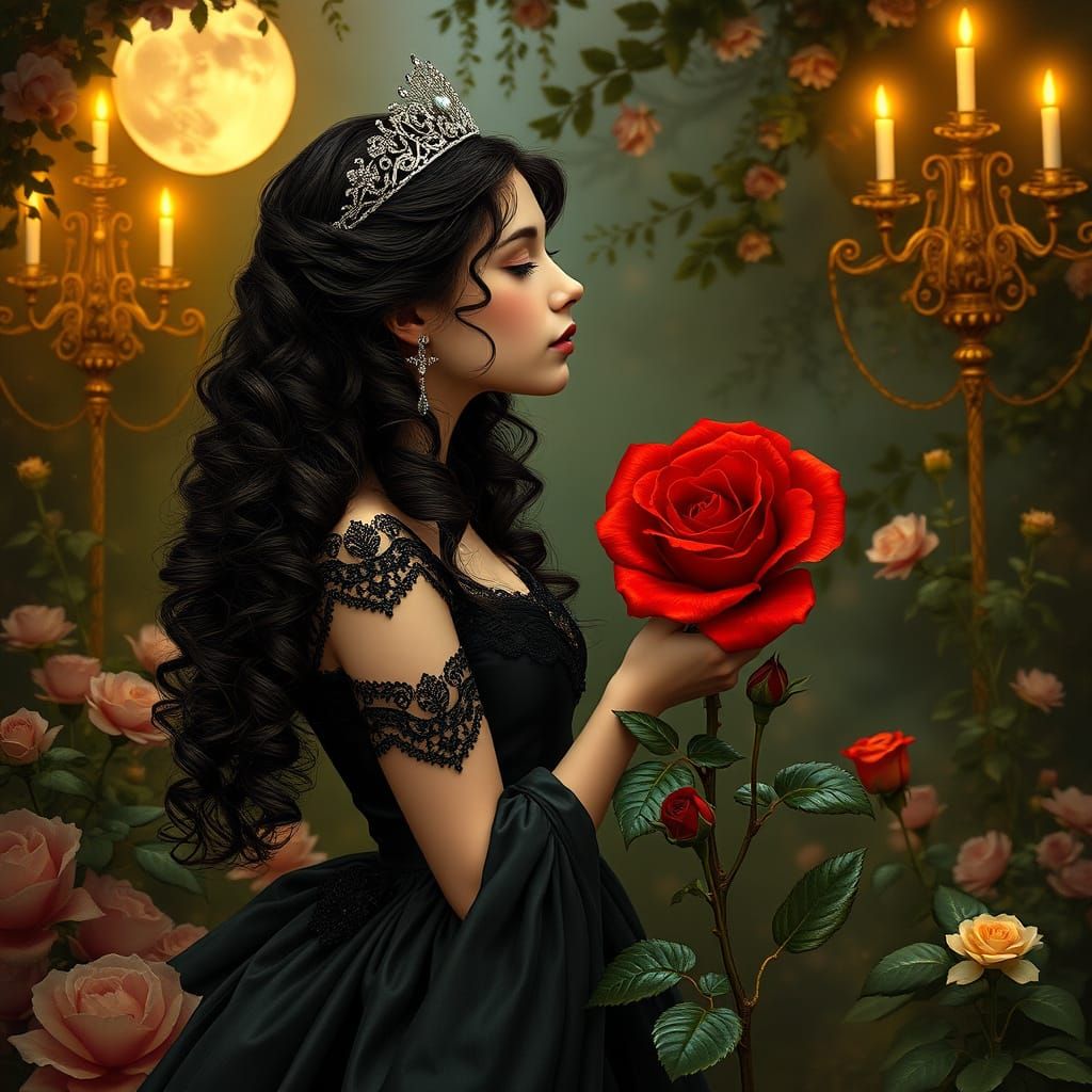 Ethereal Princess in Moonlit Garden