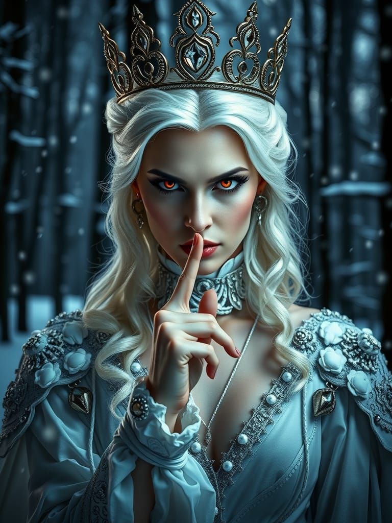 Regal Vampire Queen in Winter Forest