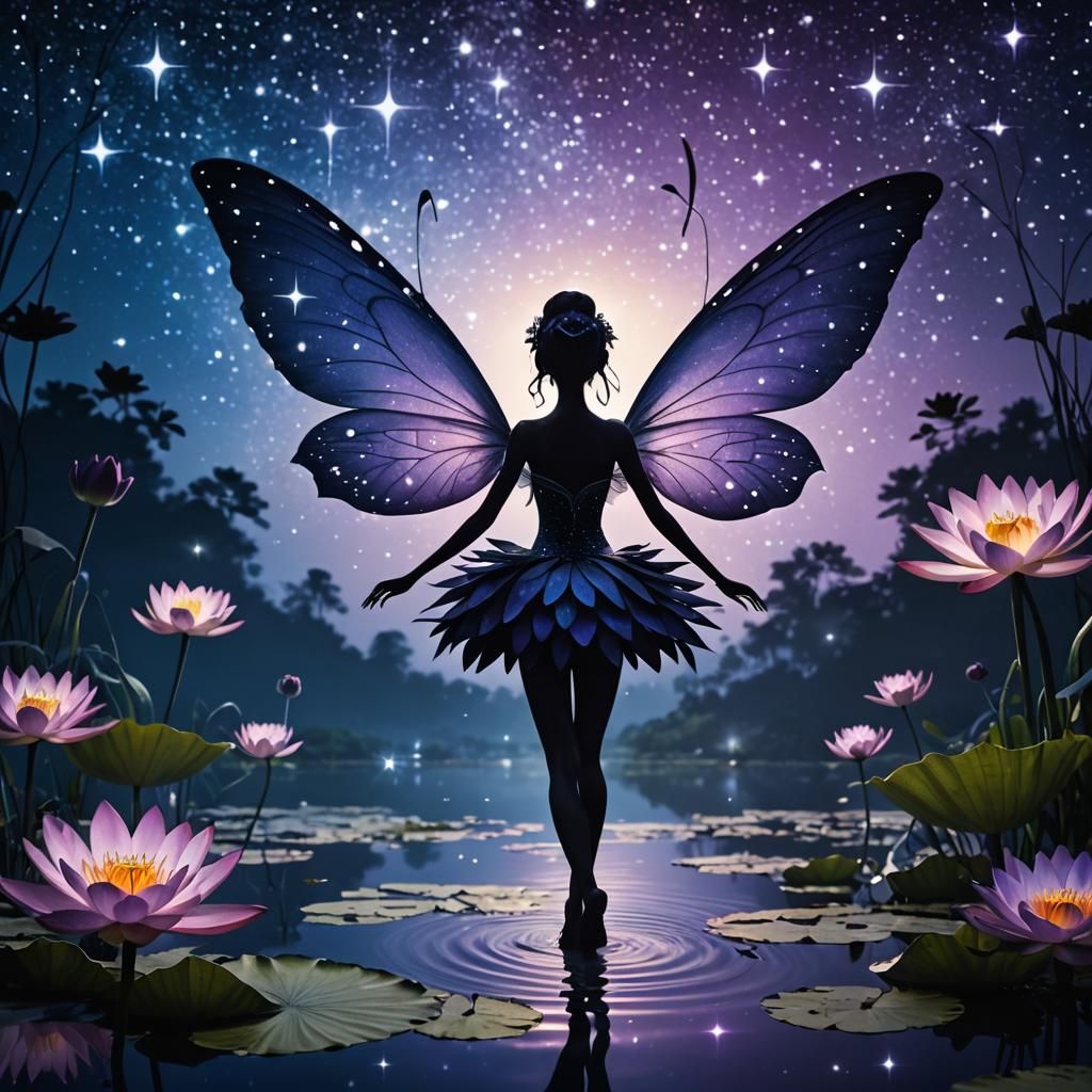 Enchanting Fairy Silhouette Dancing in Waterlily