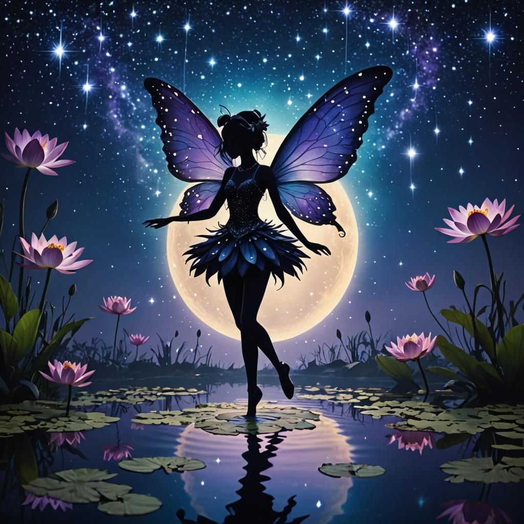Enchanting Fairy Silhouette Dancing in Waterlily