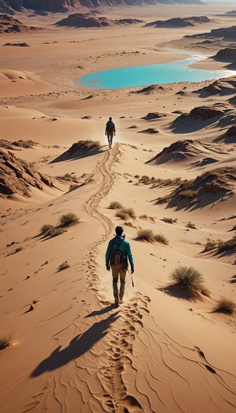 Young Traveler in a Sunlit Desert Landscape