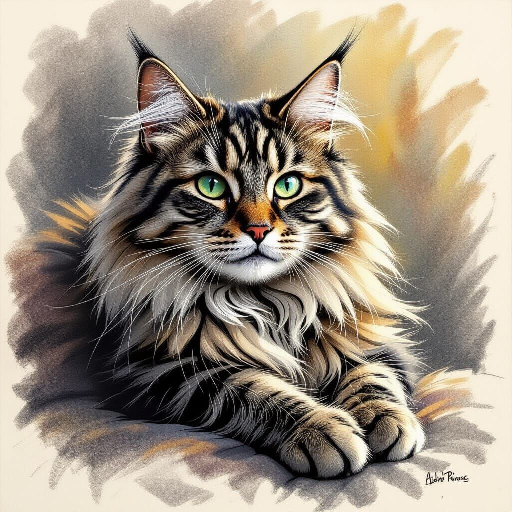 Hyperdetailed Charcoal Drawing of André Penovac and Fluffy C...