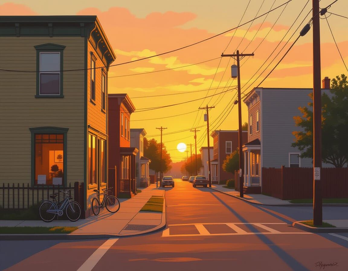 Street Corner Bathed in Golden Hour Light