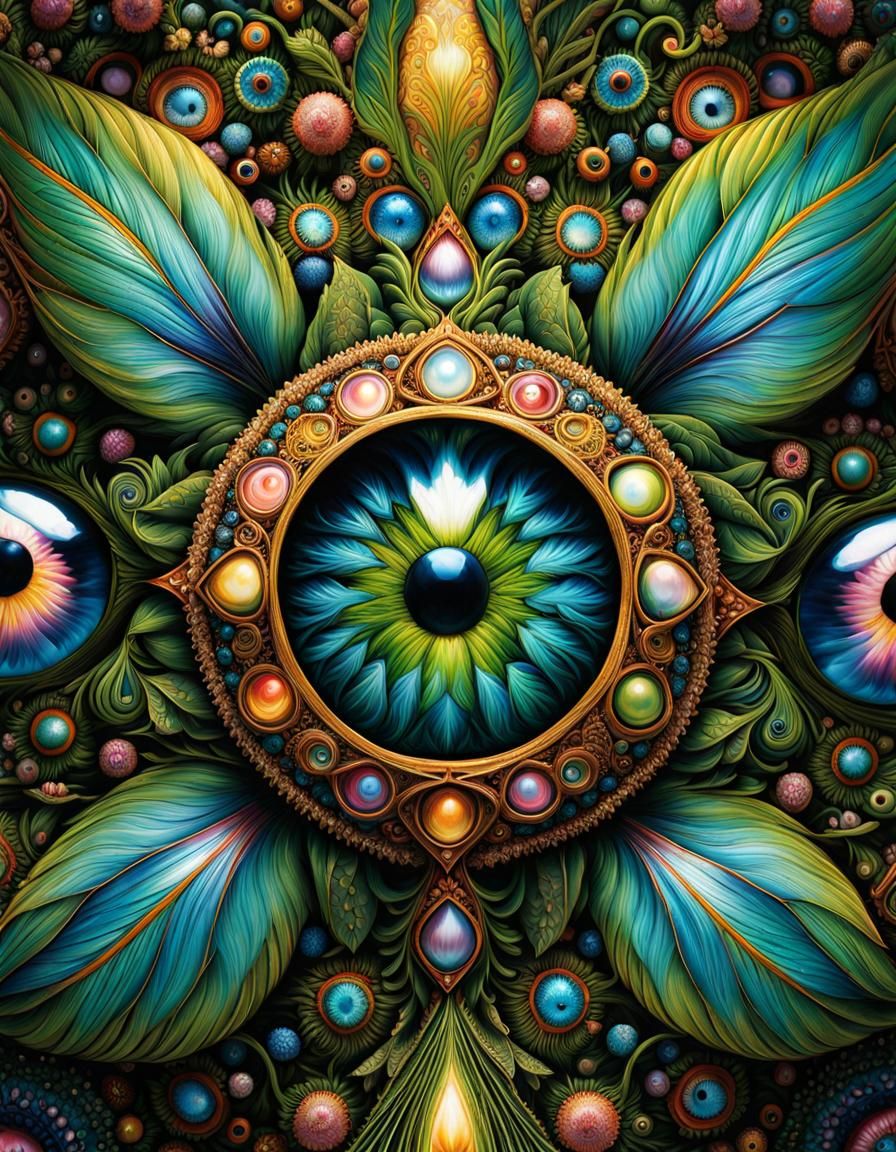 Kaleidoscope Portrait of Eyes and Fantasy Creatures