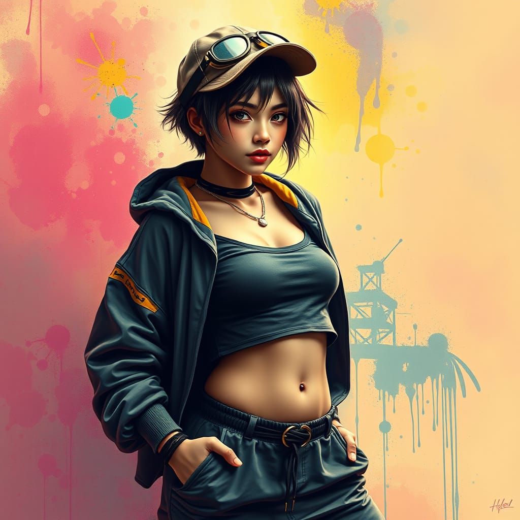 Surreal Streetwear Goddess in a Dreamy, Polychromatic World