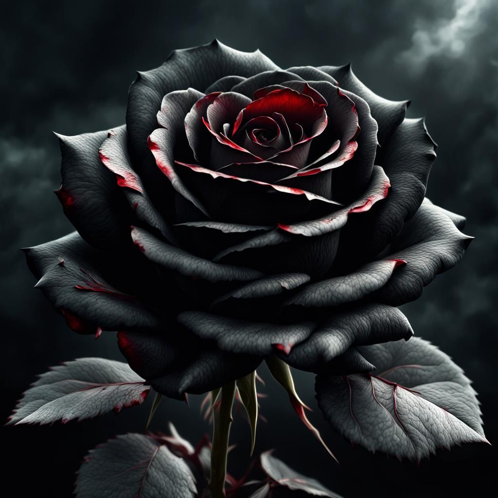 Blood Edged Black Rose in Digital Painting