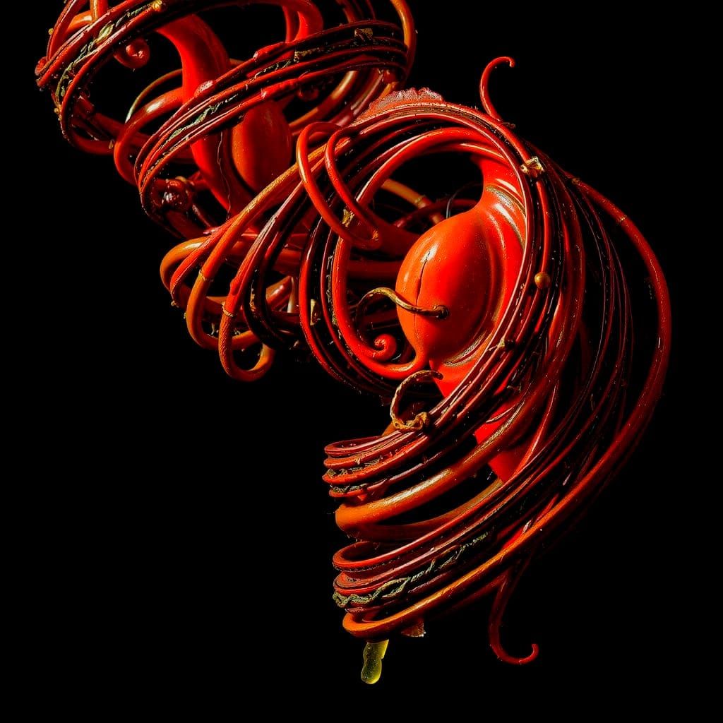 Abstract Swirling Forms in Rich Red Hues