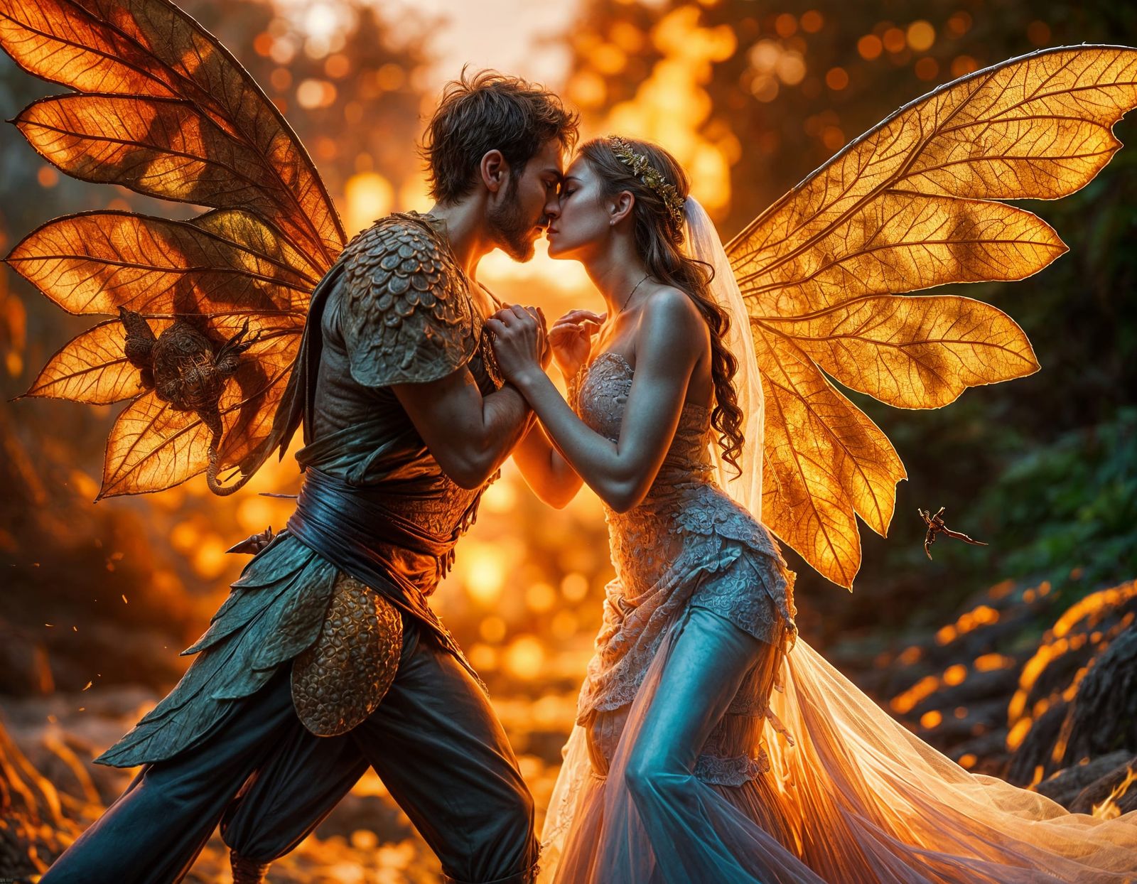 Faery Warrior Defends Bride From Fire Gekko