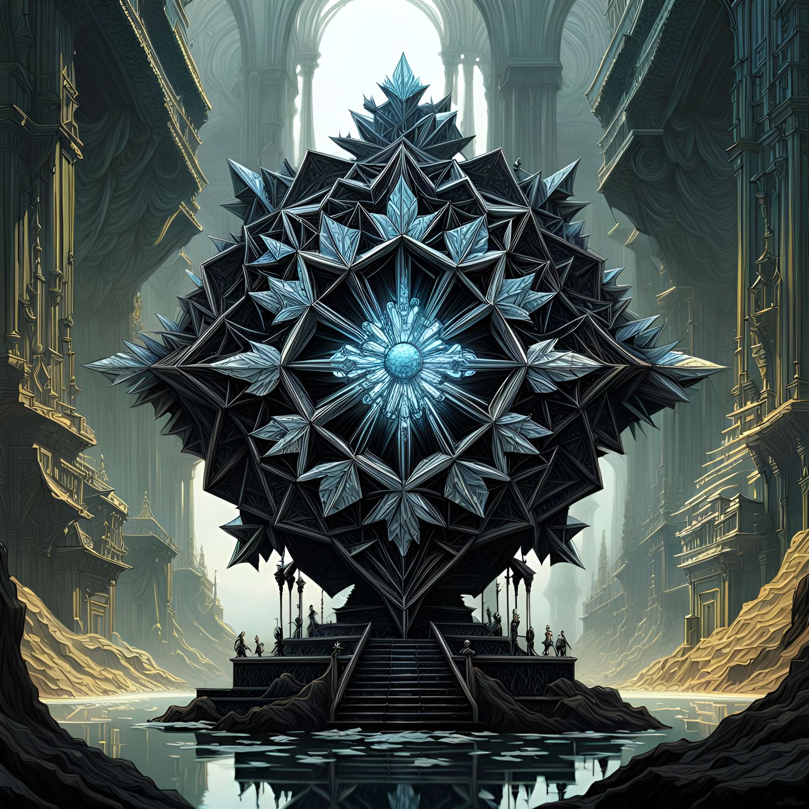 Metallic Crystallized Optical Illusion in Digital Art Style