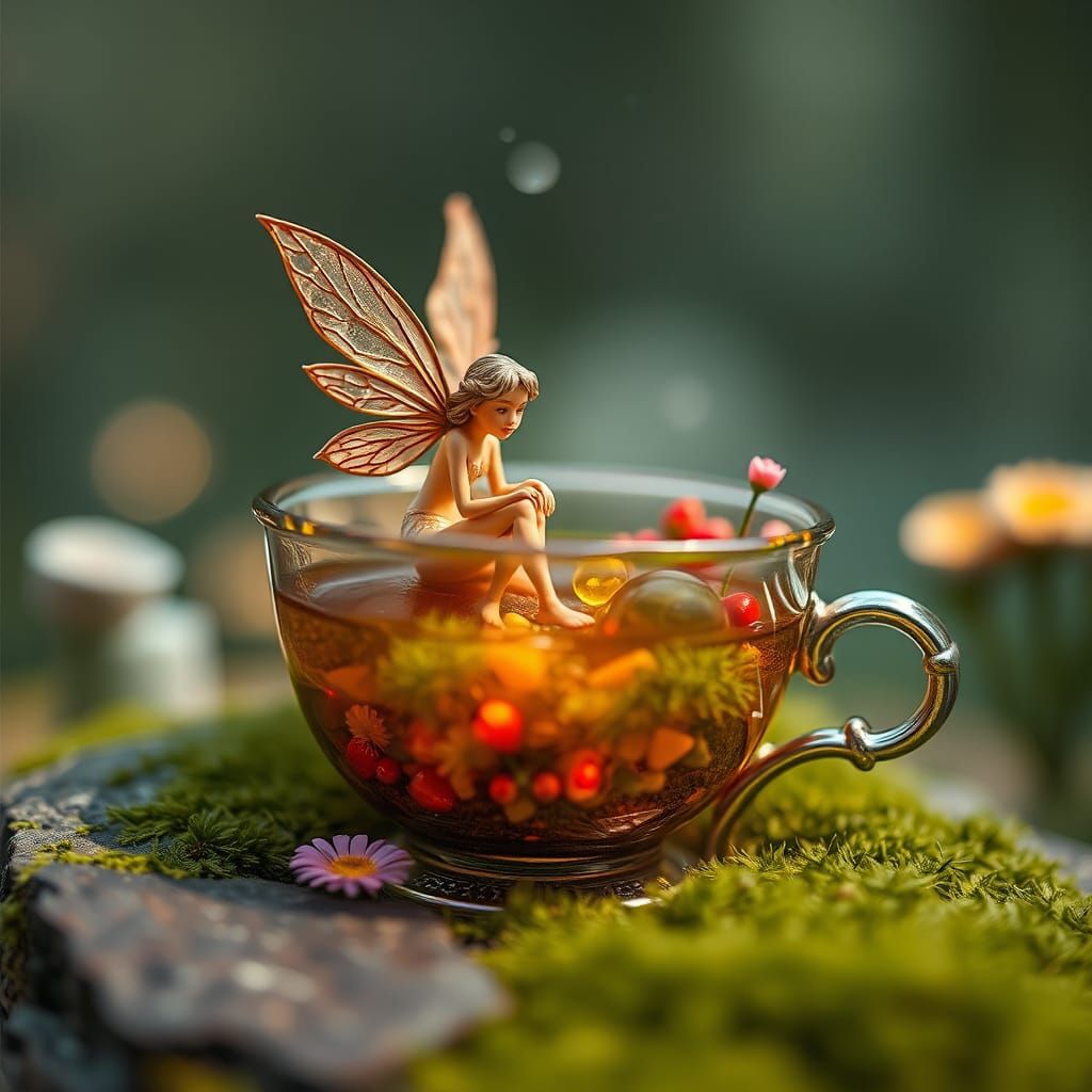 Fairy Realm Contained in Teacup, Close-Up View