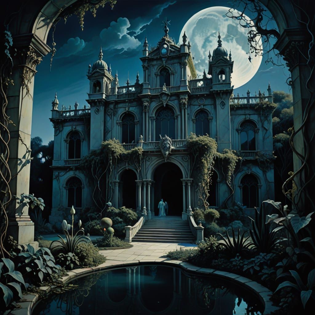 Surreal Palace in Moonlight, Dali Style