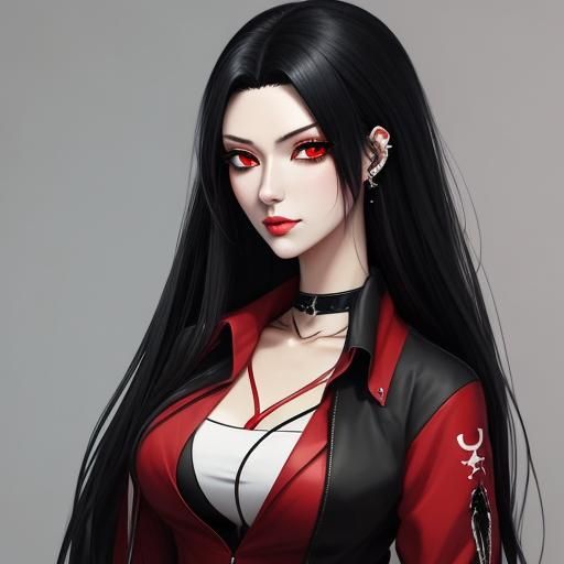 Anime Girl with Piercing Red Eyes and Split Hair