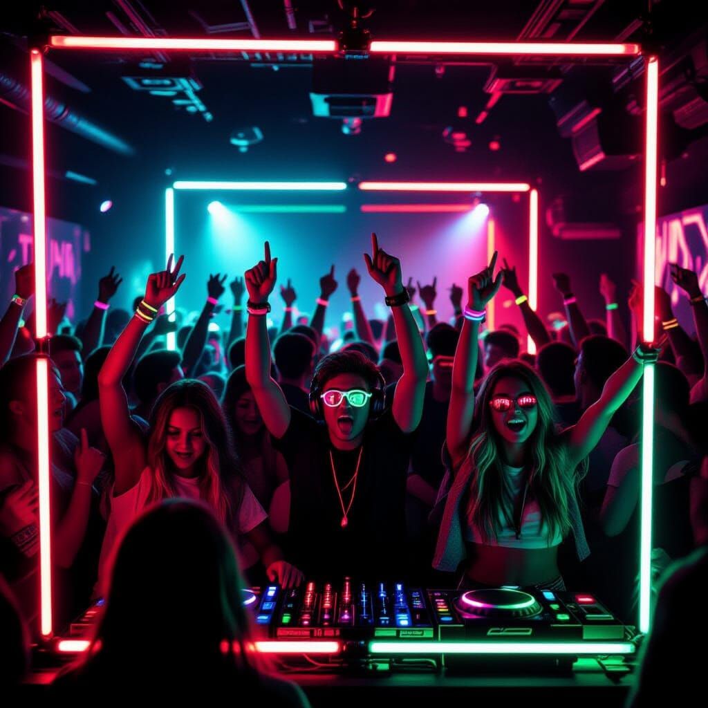 Intense Neon Rave Nightclub Scene