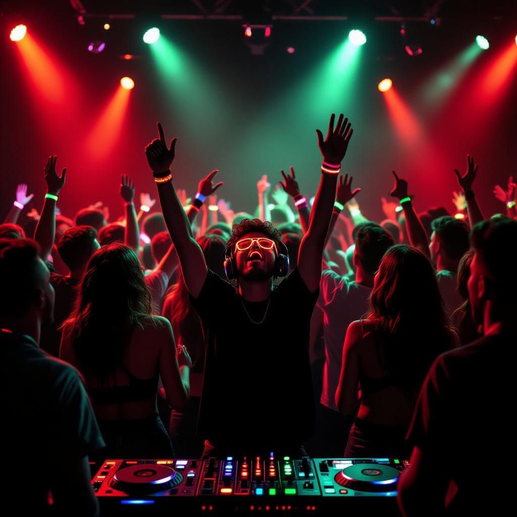Intense Neon Rave Nightclub Scene