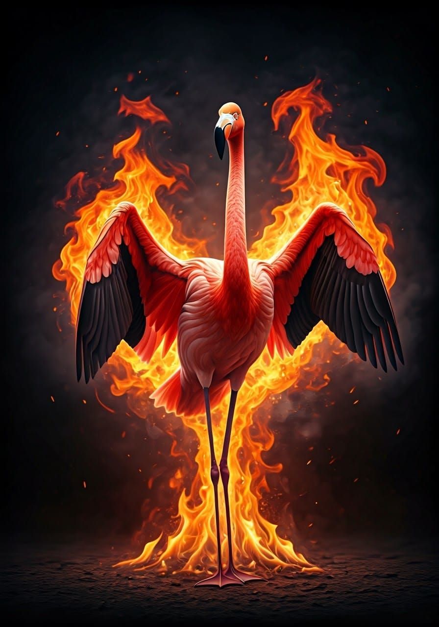 Flamingo Ablaze: Hyperrealistic Digital Art
