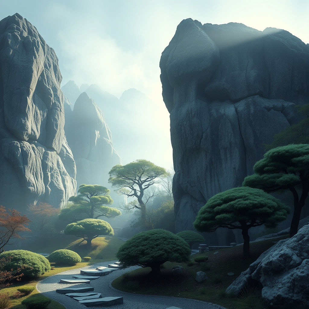 Granite Garden Scene in Giclée Style