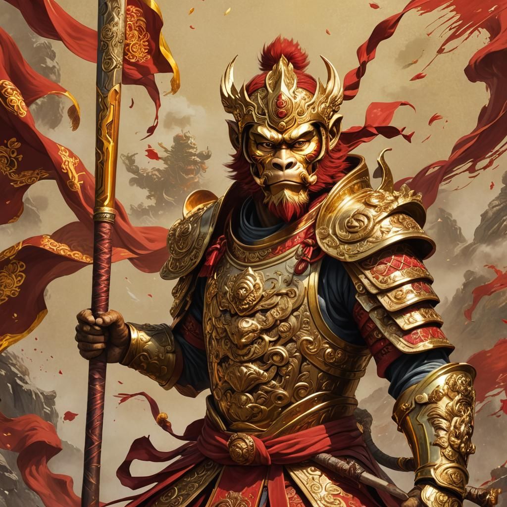 Sun Wukong: The Monkey King in Crimson Armor