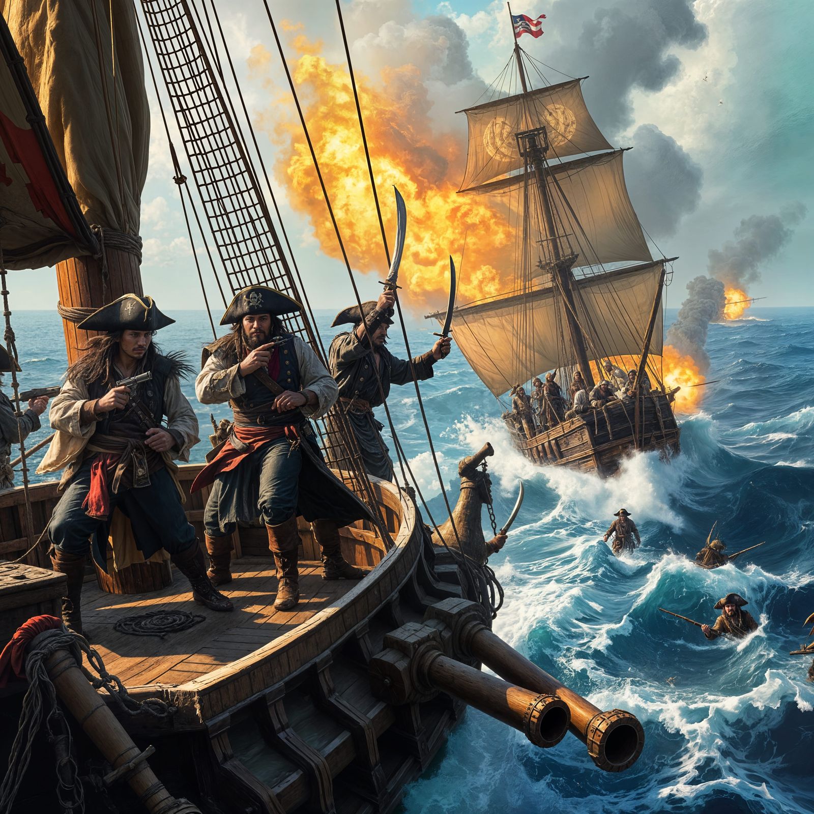 Pirates Engage in Epic Naval Battle at Sea