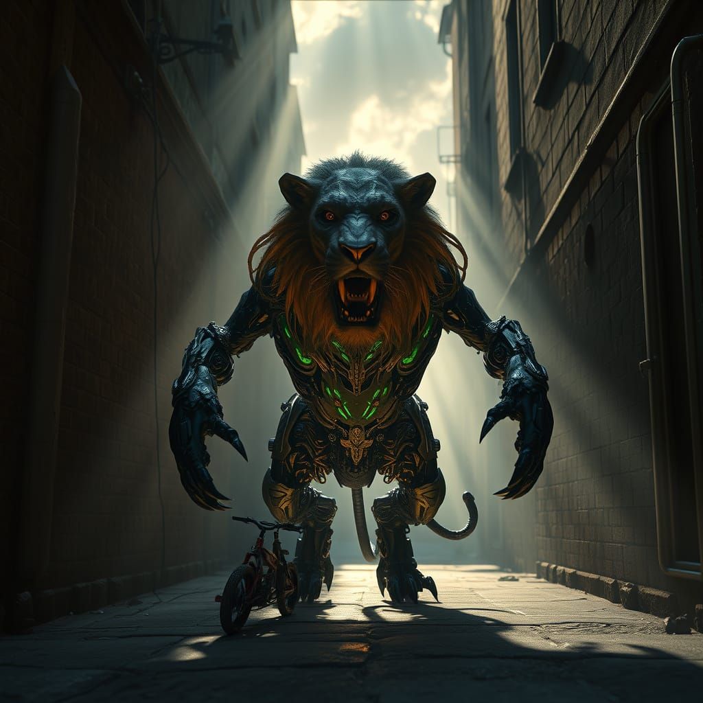 Cyborg Cthulhu Lion Emerges from Giger-Inspired Alley in Sof...