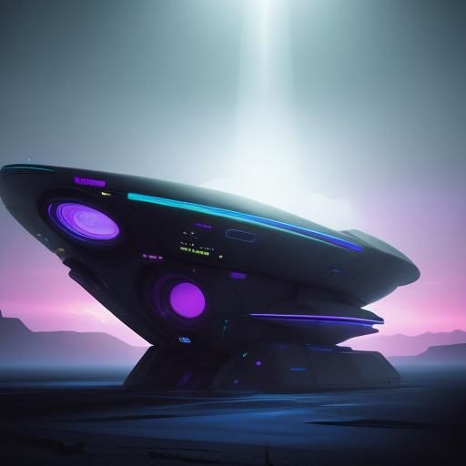 Sci-Fi UFO Landing in Neon-Lit Landscape