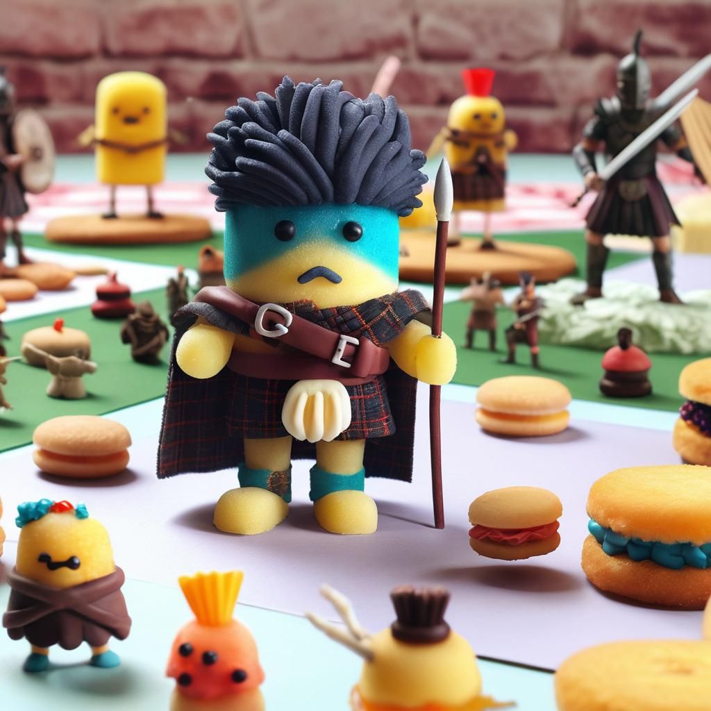 ​Generating your image of Braveheart reimagined as a Twinkie warrior. Please wait...