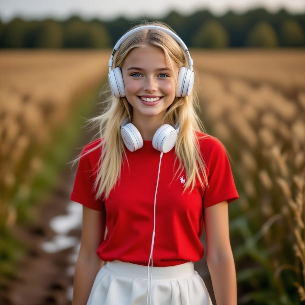 Candid Portrait of French Girl in Field