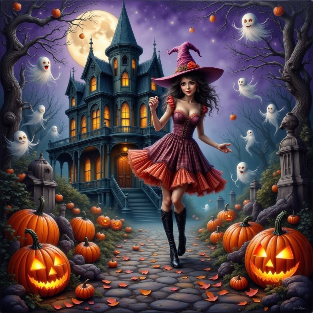 Halloween Ghosts Dance in Moonlit Victorian Graveyard