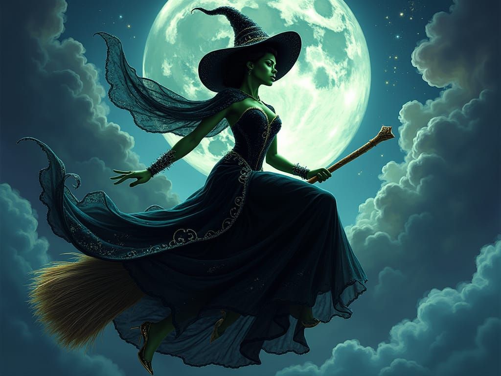 Majestic African American Elphaba in Elegant Black Velvet Go...