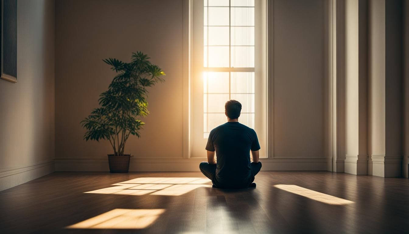 Man Sitting in Sunlit Room with Positive Mood