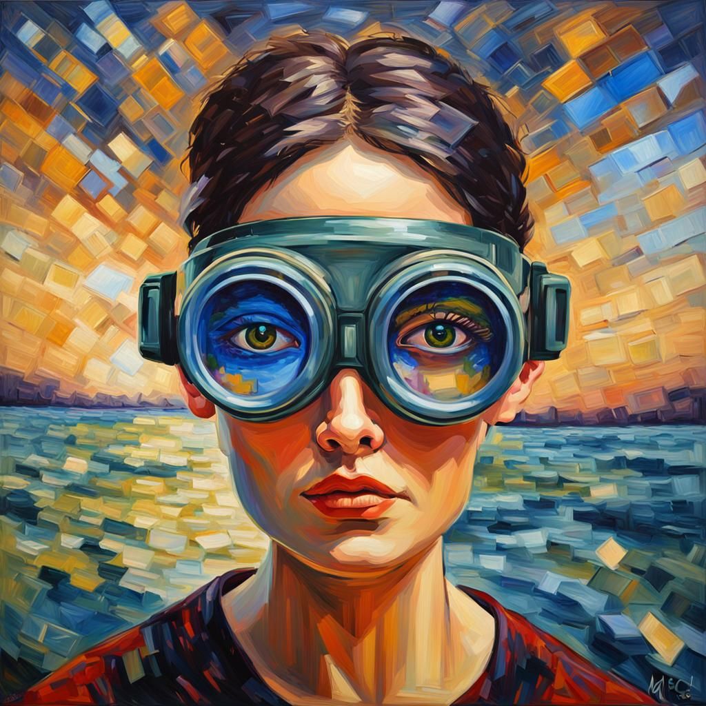 Woman with Thunder Goggles in Expressionist Oil Painting