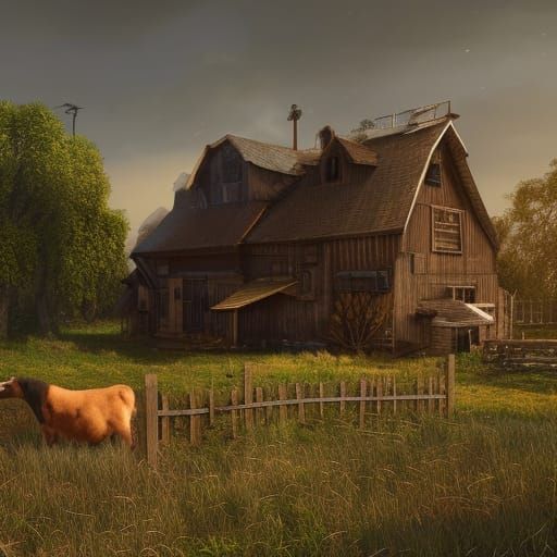 Farmhouse with Animals: Detailed Matte Painting