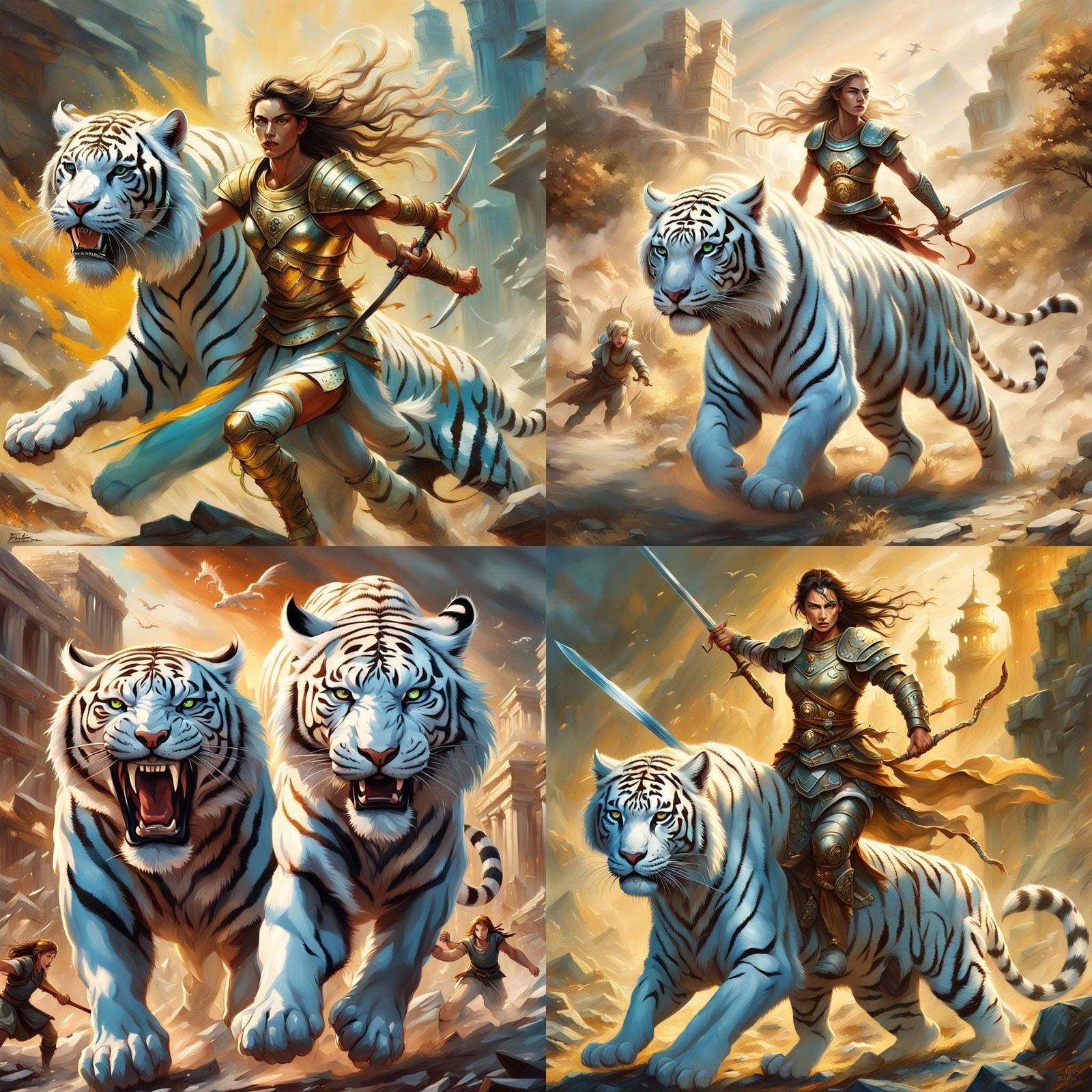 Mythological Greek Tiger Warrior Charging into Battle