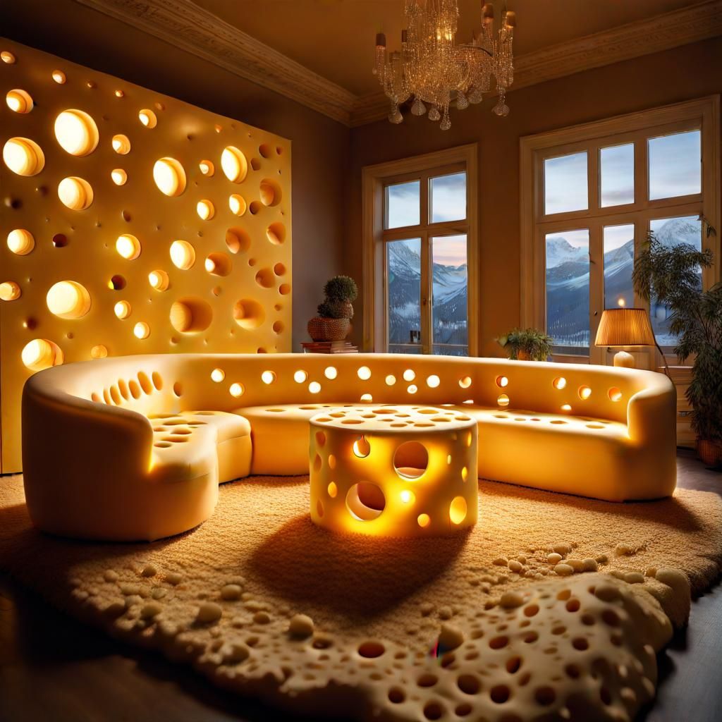 Swiss Cheese Living Room: Hyperrealistic Food Photography