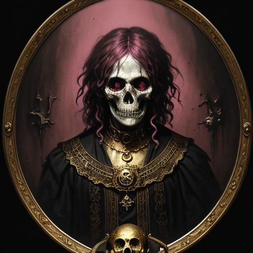 Pink Witch Cauldron with Skull in Horror Style