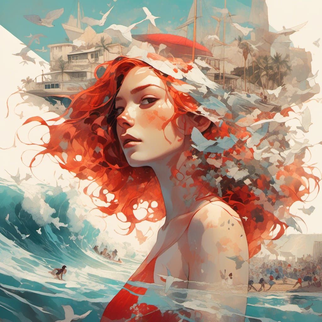 Hyperrealistic Beach Party in an Artist's Sketchbook