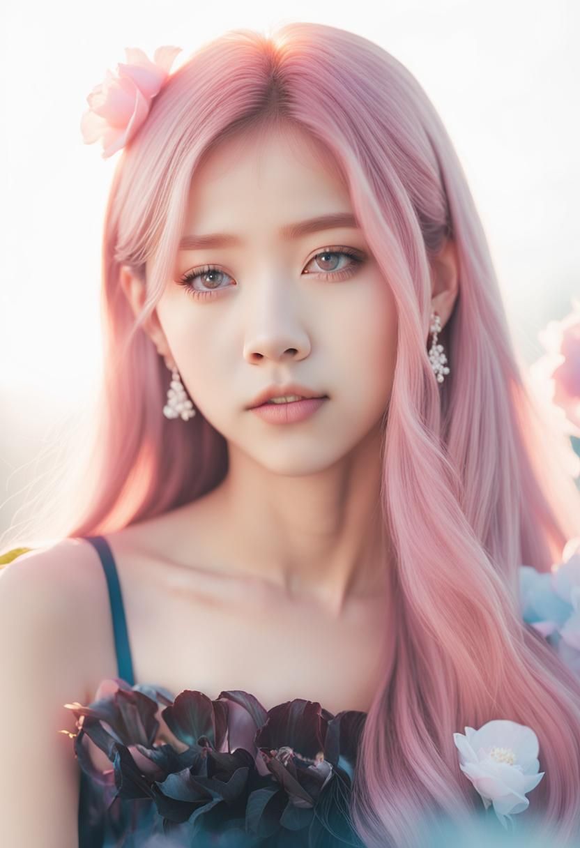 Blackpink Portrait with Camellias in Soft Focus