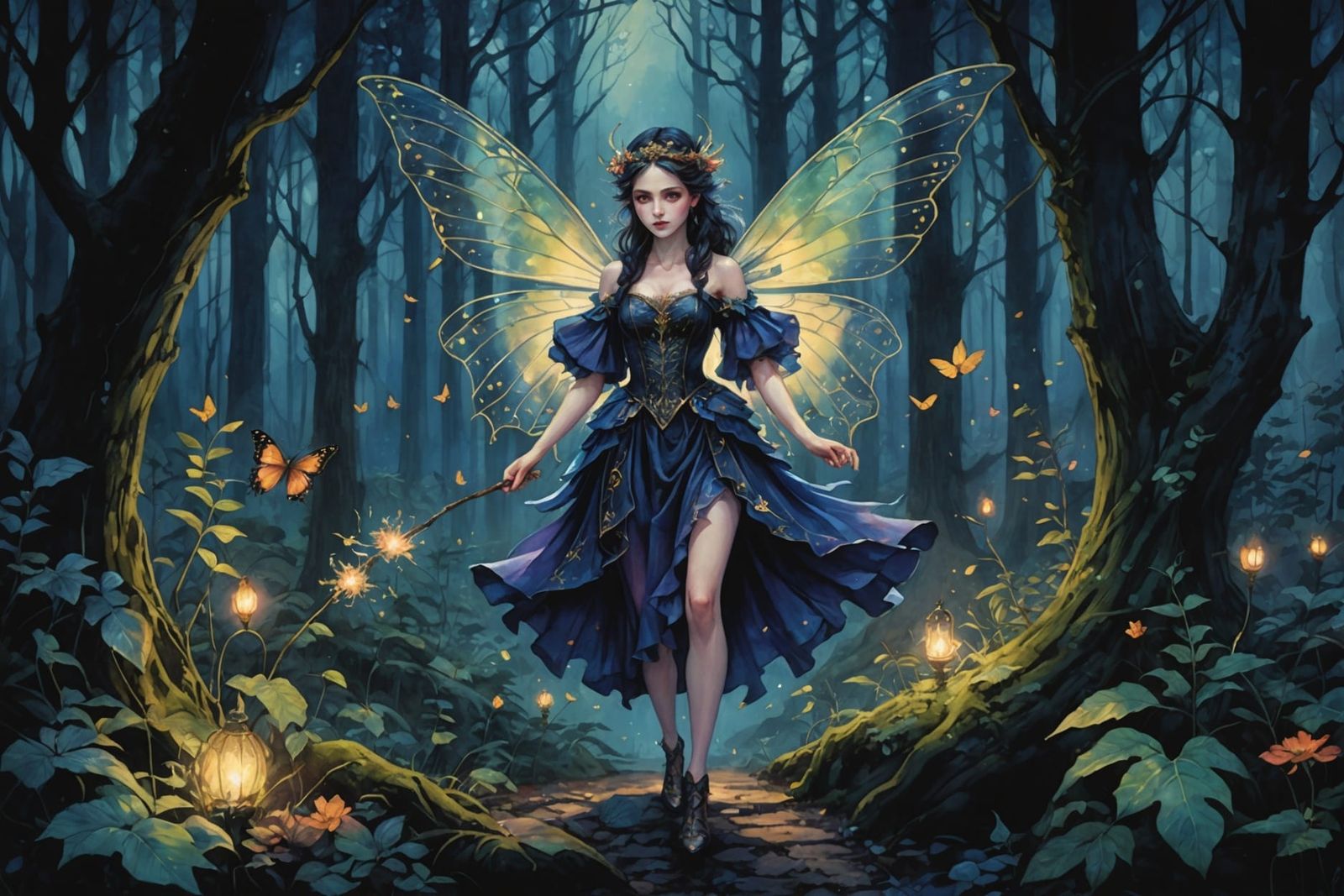 Enchanted Fairy in Twilight Forest: Dark Fantasy Art