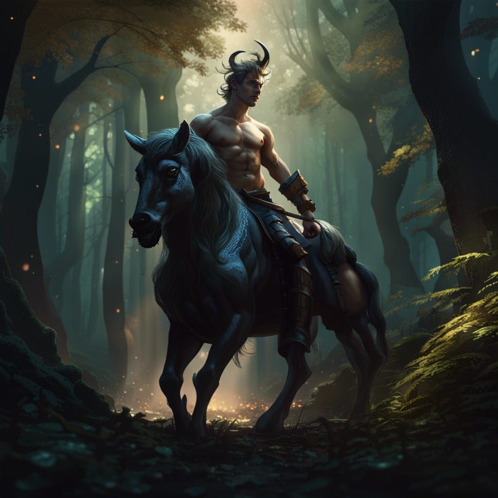 Male Centaur in Forest: Dark Fantasy Art