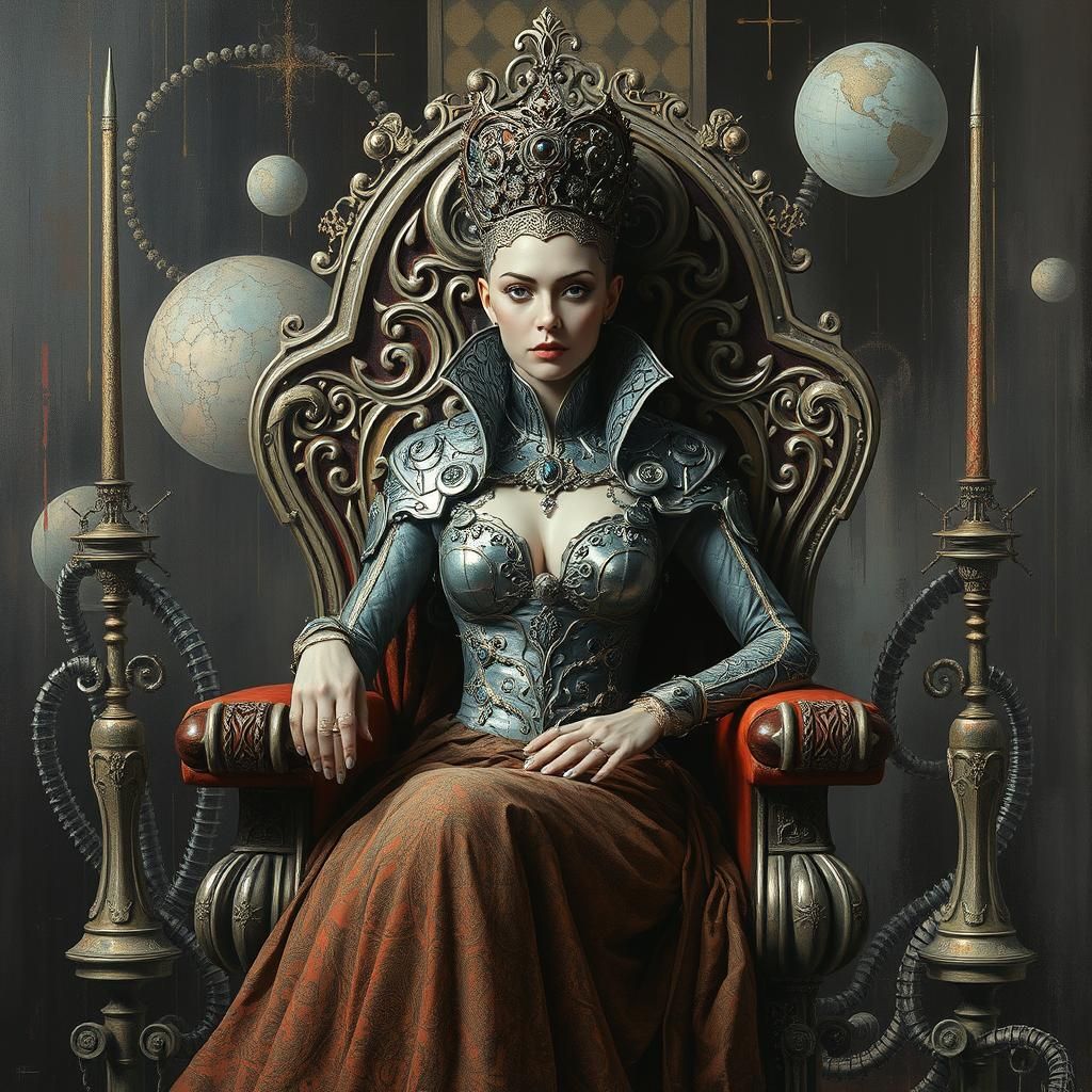 Dystopian Sci-Fi Queen on Art Deco Throne